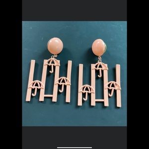 vintage 1970s Post  earrings Baby girl PINK  umbrellas